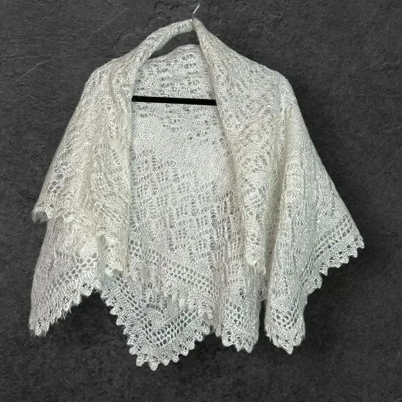 Goat Wool Lace Knit Shawl Scarf Wrap
Handmade Russian Orenburg Style Light Gray - Picture 5 of 12